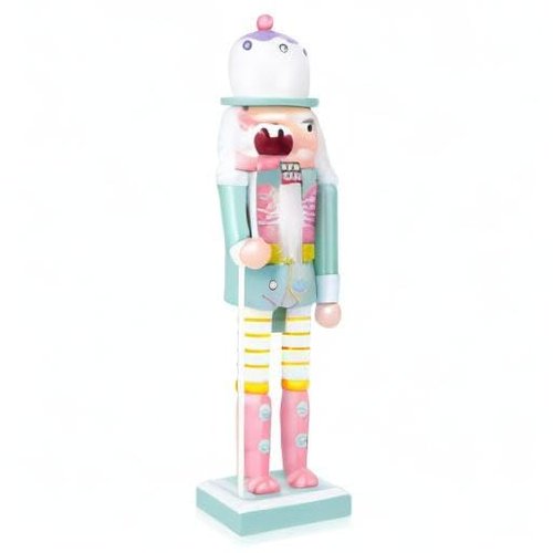 BESPORTBLE 25CM Christmas Nutcracker Soldier, Wooden Pink Nutcracker Figure, Christmas Decoration Cute Figurine for Holiday Party and Festive Home Decor