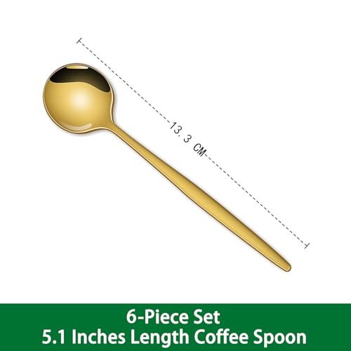 Gold Stainless Steel Coffee Spoons - Set of 6, 5.1 Inch Mini Teaspoons