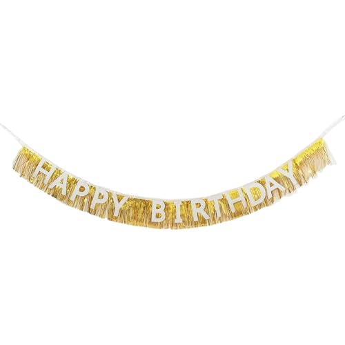 Happy Birthday Banner Kit with Gold Tinsel Curtains - 138 Inch