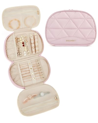 BAGSMART Travel Jewelry Organizer Case - Medium, Light Pink
