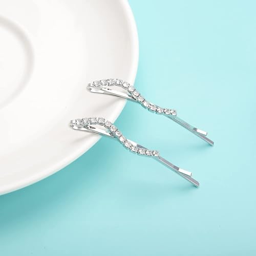 Rhinestone Bobby Pins Set, Silver Crystal Hair Clips 6 Pack
