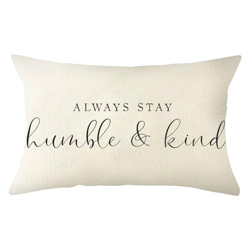 Always Stay Humble and Kind Throw Pillow Cover - 12x20 Inch Farmhouse Cushion