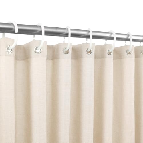 Linen Textured Shower Curtain 72x72 - Boho Farmhouse Beige Bathroom Set