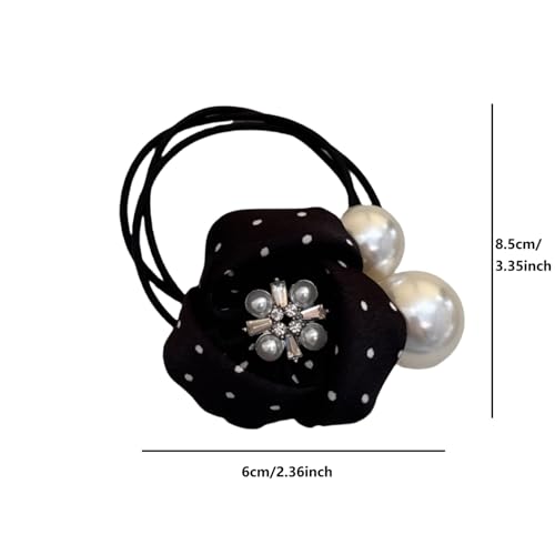 SICOPEE Polka Dot Flower Hair Tie with Pearls and Crystal Center