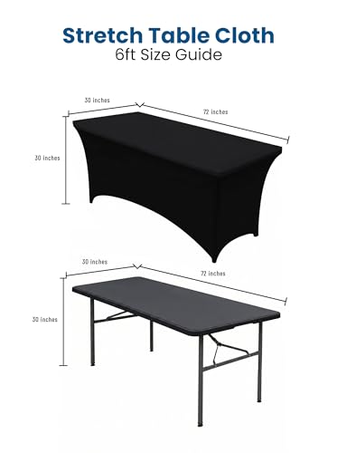 Utopia Kitchen 6ft Fitted Spandex Tablecloth, Black - 2 Pack