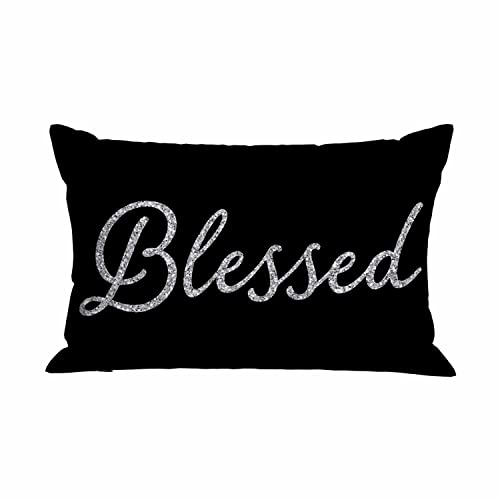 Mugod 20x30 Inch White Throw Pillow Cover with Blessed Text - Rectangular Lumbar Cushion for Sofa & Home Decor, Pack of 1