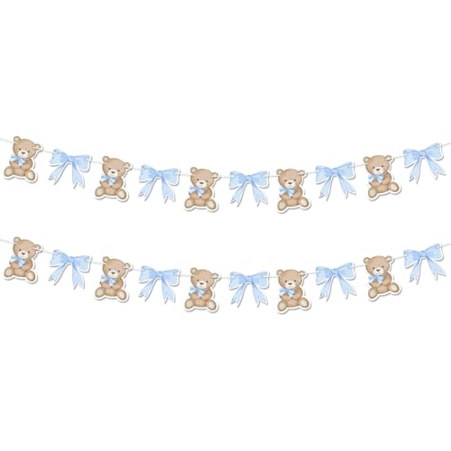 Blue We Can Bearly Wait Banner - 2Pcs Baby Shower Garland