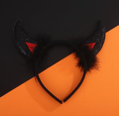Sither Red and Black Devil Horns Headband for Halloween Party Costume