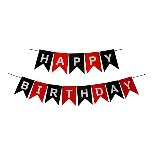 Happy Birthday Banner - 9ft Black & Red Party Decoration