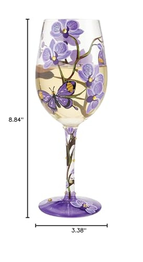 Enesco Designs by Lolita Butterfly Jubilee Hand-Painted Artisan Wine Glass, 15 Ounce, Multicolor
