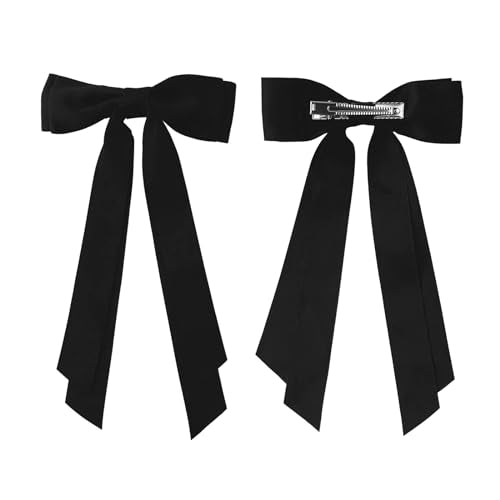 Black Hair Bows for Women - 2Pcs Satin Silk Hair Ribbon Bow Clips