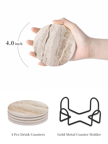 LIFVER Marble Ceramic Coasters Set of 4 with Holder - Absorbent & Stylish