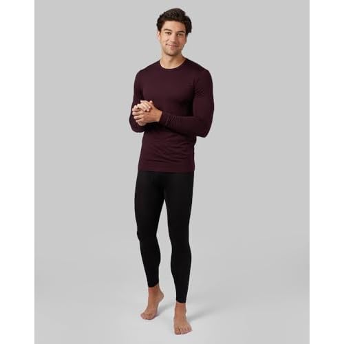 32 Degrees Heat Men's Lightweight Crew Base Layer Thermal Top | Form Fitting | Long Sleeve| 4-Way Stretch, Burgundy, Medium