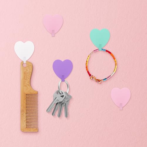 Hordion 8PC Heart Shaped Wall Hooks - Purple Decorative Adhesive Hooks