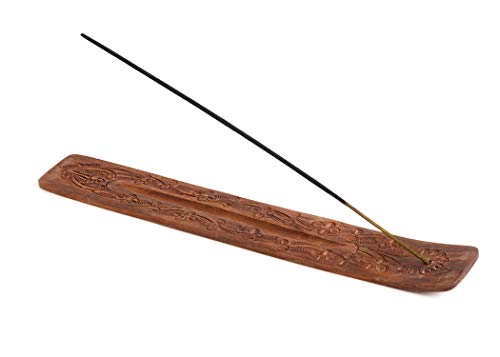 Handmade Wooden Incense Holder - Carved Ash Catcher, 10"