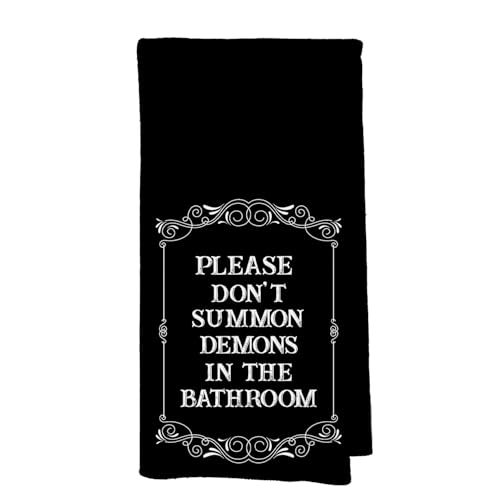 Please Do Not Summon Demons Hand Towel - Goth Witchy Bathroom Decor 16x24