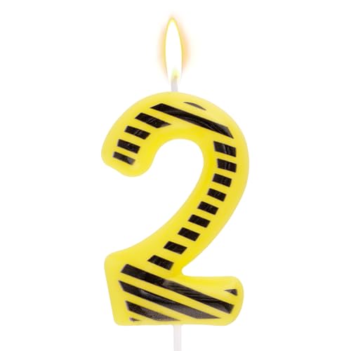 Construction Theme Birthday Candle - Black & Yellow Number 2