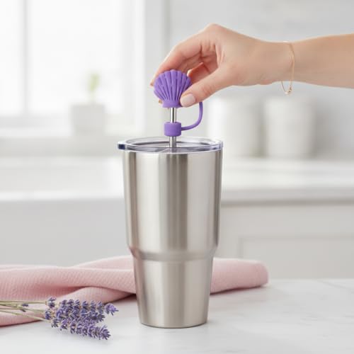 Purple Shell Silicone Straw Cover Cap for Stanley Cup Reusable