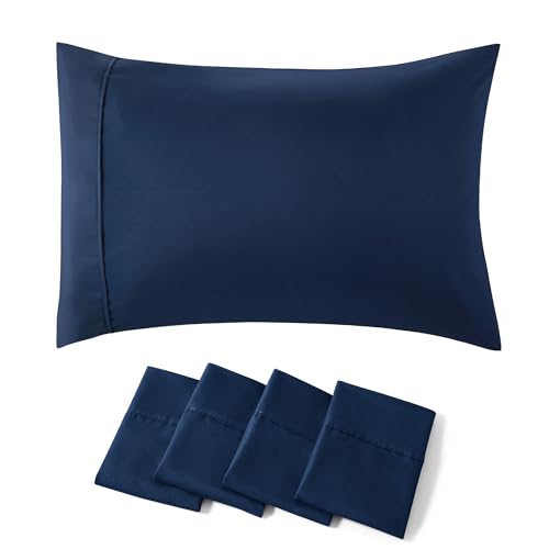 Bedsure Queen Pillow Cases Set of 4 - Navy Brushed Microfiber