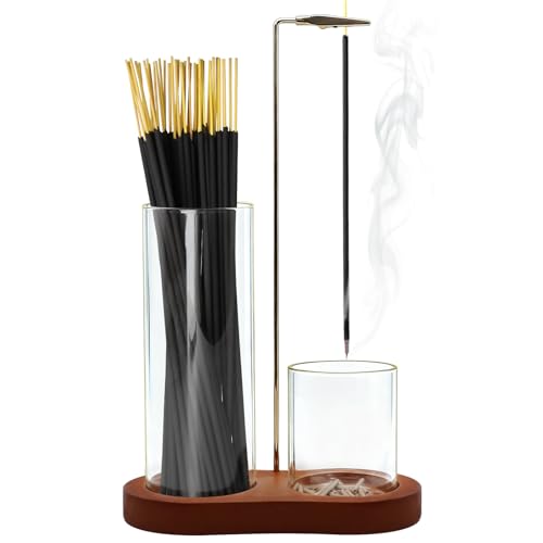 Multi-Functional Incense Holder with Glass Ash Catcher - Rustic Brown
