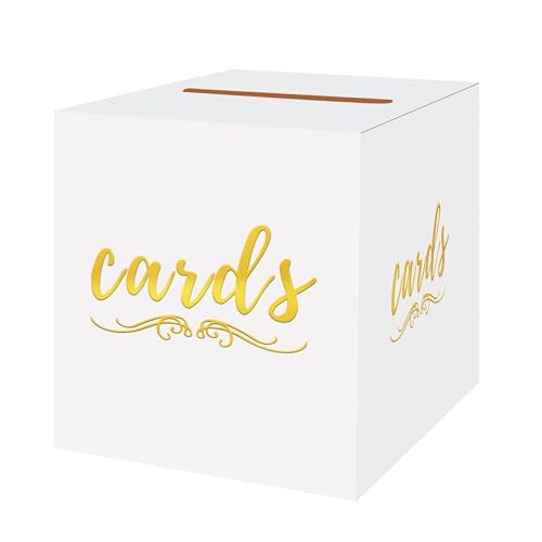 Gold and White Wedding Card Box - 8.7" Gift Card Holder for Events