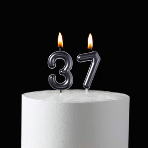 Glitter Black Number 37 Birthday Candles - 2 Pack for Celebrations