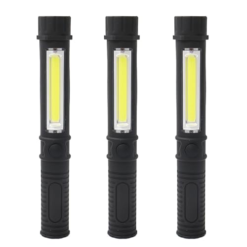 3Pcs LED Magnetic Worklight,Bulk Portable COB Inspection Lamp Trouble Light for Mechanic,BBQ,Car,Camping,Emergency (Black,Batteries NOT Included)