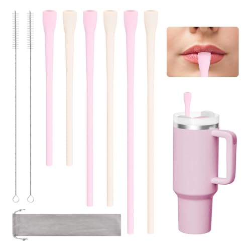 6 Pack Silicone Drinking Straws for 20/30/40 oz Cups - Reusable, Food-Grade, Dishwasher Safe