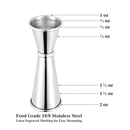 BARsics Stainless Steel Cocktail Jigger - 1oz/2oz Double Measuring Tool