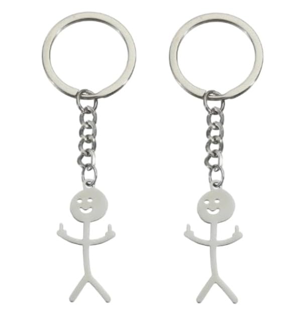 Zhuluck 2-Pack Stainless Steel Funny Doodle Finger Keychain Friendship Gift