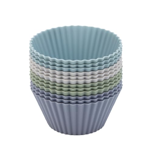 Grey Silicone Muffin Cups 12-Pack Reusable Cupcake Liners for Baking - SAWNZC
