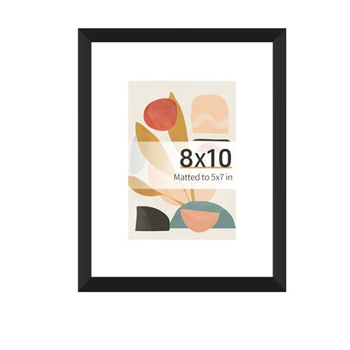 8x10 Black Picture Frame with 5x7 Mat - Dual Size & Easy Install
