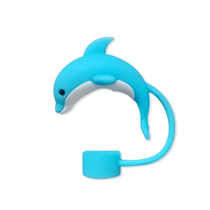 Blue Dolphin Silicone Straw Caps - 10mm Dust-Proof Reusable Lids