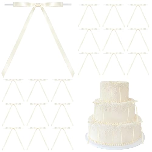 Ivory Satin Ribbon Bows with Twist Ties - 50 Pack, 5x7 Inch
