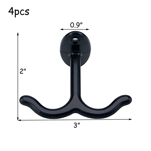 HEVSTIL 4-Piece Black Zinc Alloy Double Ceiling Hooks - Heavy Duty Storage