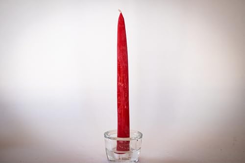 Red Blossom Beeswax Taper Candles Set - 8.5 Inch Unscented Handmade Decor, 12 Pack