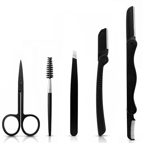 5-in-1 Eyebrow Grooming Kit with Razors, Scissors and Tweezers