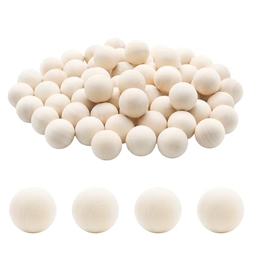 60 Pcs Unfinished Wooden Round Balls - 3/4" (20mm) Craft Beads
