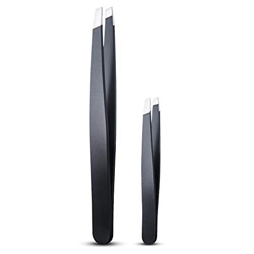 LePinko 2-Piece Stainless Steel Slant Tweezers Set for Precision Hair Plucking