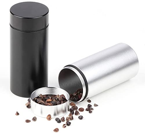 OZCHIN 80ml Silver & Black Aluminum Airtight Storage Jar - Portable & Smell Proof