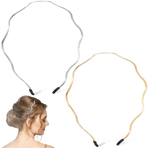 Metal Wavy Headbands for Women - Gold and Silver Hair Accessories 2 Pcs