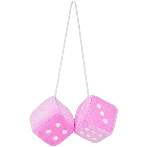 Pink Fuzzy Dice for Car Rearview Mirror - 3 Inch Plush Retro Hanging Decor