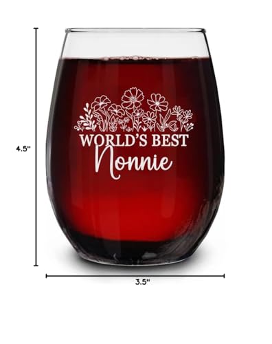 Nonnie Wildflowers Stemless Wine Glass - 15 oz Gift for Nonnie