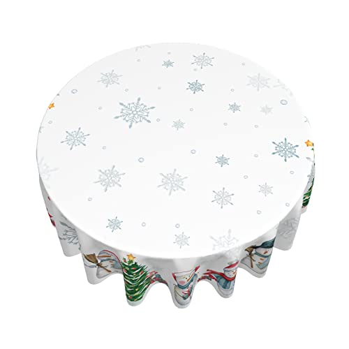 Sweetshow Winter Snowflake Round Tablecloth 60 Inch - White Holiday Christmas Decor