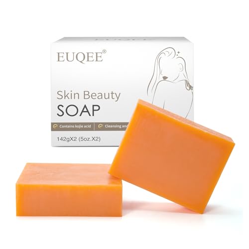 EUQEE Kojic Acid Papain Turmeric Soap Bars 2-Pack with Foaming Net