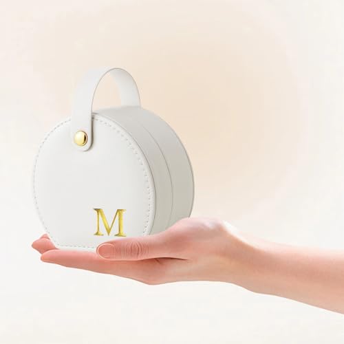 Personalized Travel Jewelry Case with Golden Initial - Elegant Half-Moon Design