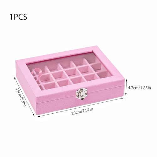 WINDAWNKE 24-Grid Jewelry Organizer Box, Pink Velvet Ring Display Tray
