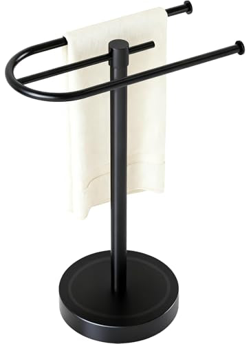 Stainless Steel Hand Towel Holder Stand - Free Standing C-Shape Rack, Matte Black