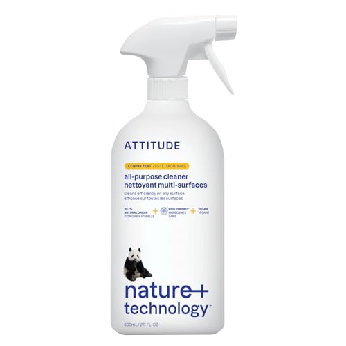 ATTITUDE EWG Verified All Purpose Cleaner Spray - 27.1 Fl Oz, Vegan & Plant-Based Ingredients, Streak-Free Citrus Zest Scent