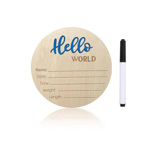 Hello World Wooden Baby Announcement Sign - 5.9 Inch Keepsake